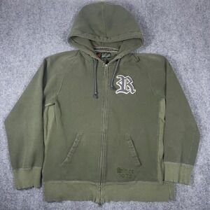 Roots Y2K Full Zip Hoodie‎ Mens XXL Olive Green Since 1973 R Applique Logo
